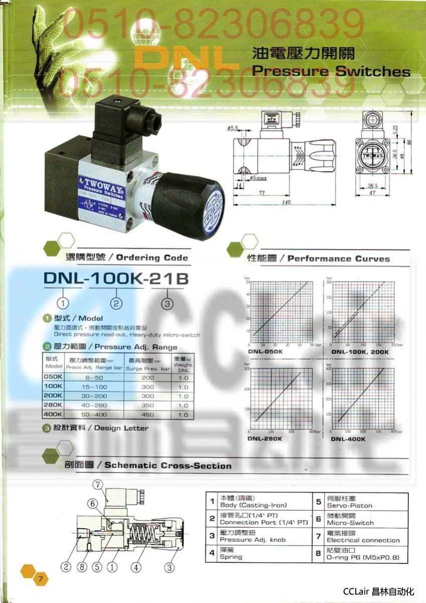 DNL-050K-21B DNL-100K-21B DNL-200K-21B 臺肯 TWOWAY 油電壓力開關(guān)