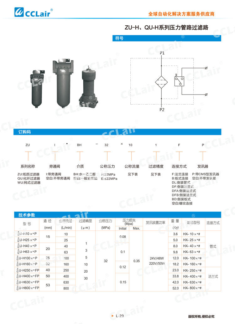 ZU-H、QU-H系列壓力管路過濾器-1